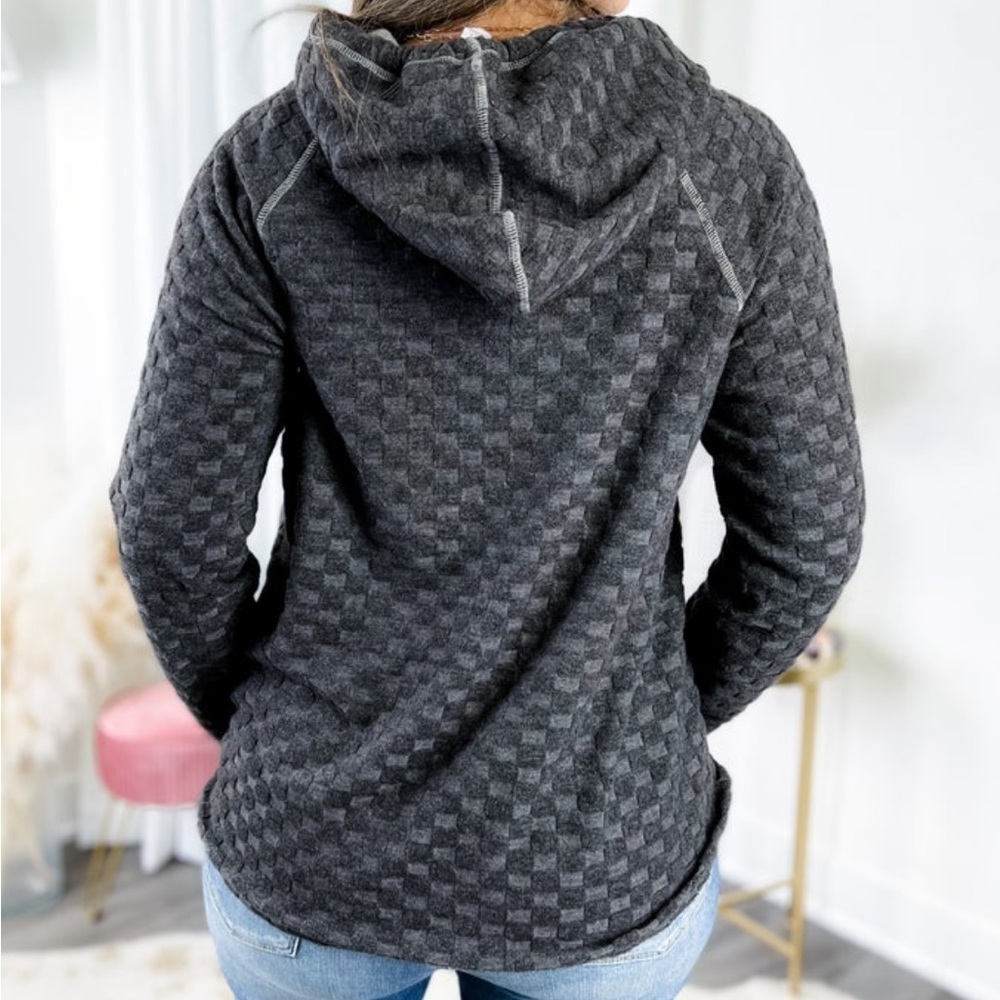 Honeyme Textured L/S Pullover Hoodie, Charcoal Grey, Size: L, NWT
